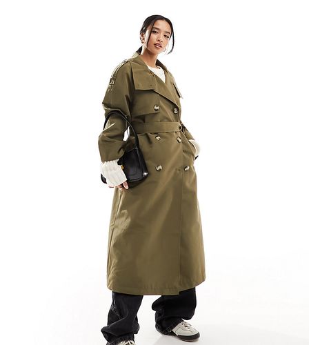 Trench-coat long à ceinture et col montant - Kaki - Vero Moda Petite - Modalova