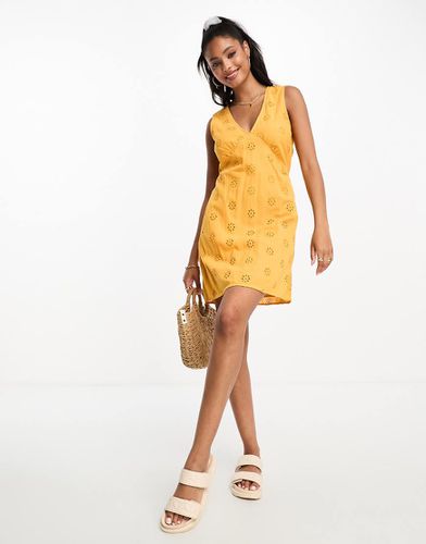 Robe courte en broderie anglaise avec liens croisés dans le dos - Jaune - Vero Moda - Modalova