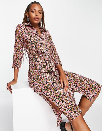 Robe mi-longue nouée à la taille avec manches longues et imprimé petites fleurs - Vero Moda - Modalova