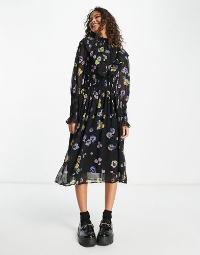 Robe mi-longue froncée à imprimé fleurs - Vero Moda - Modalova