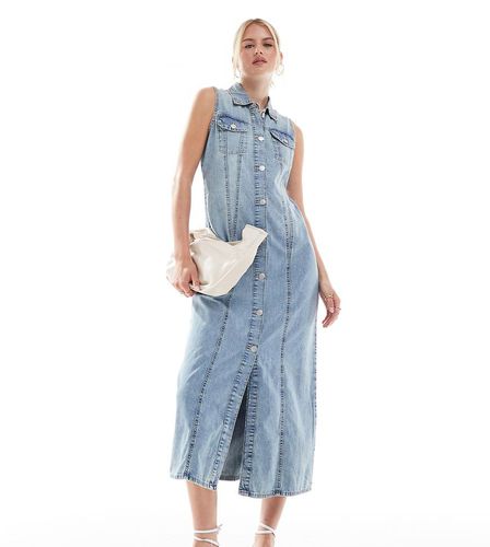 Robe vintage longue et sans manches en jean avec boutons à l'avant - Vero Moda Tall - Modalova