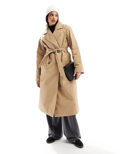 Trench-coat long à double boutonnage et doublure matelassée - Taupe - Vero Moda - Modalova