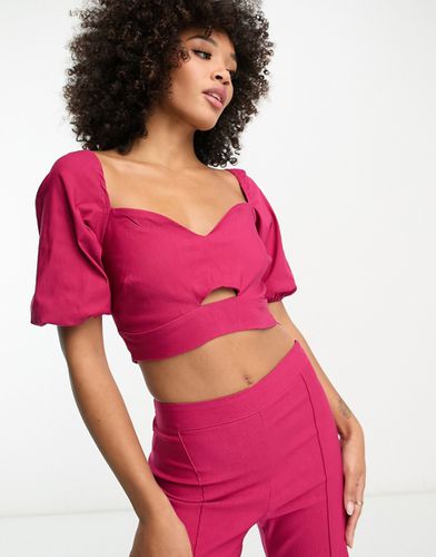 Crop top d'ensemble à manches bouffantes - Framboise - Vesper - Modalova