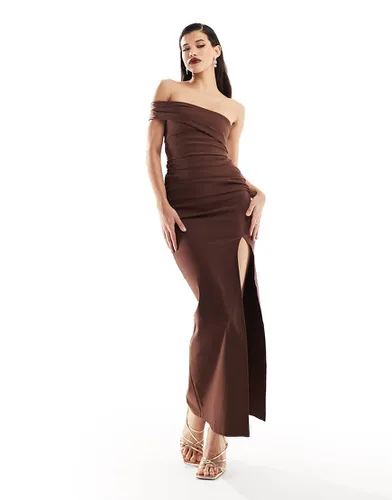 Robe longue fendue asymétrique - Chocolat - Vesper - Modalova