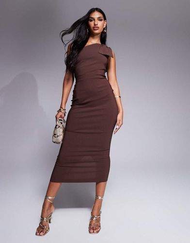 Robe mi-longue asymétrique avec naud - Chocolat - Vesper - Modalova