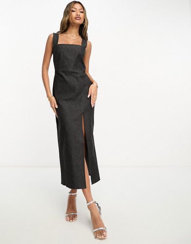 Robe mi-longue fendue sur la cuisse à encolure carrée - Noir - Vesper - Modalova