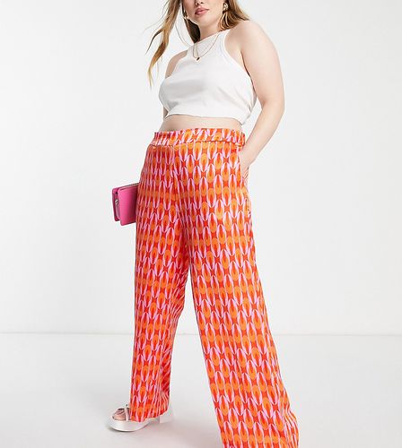Pantalon large d'ensemble satiné à imprimé rétro coloré - Vila Curve - Modalova