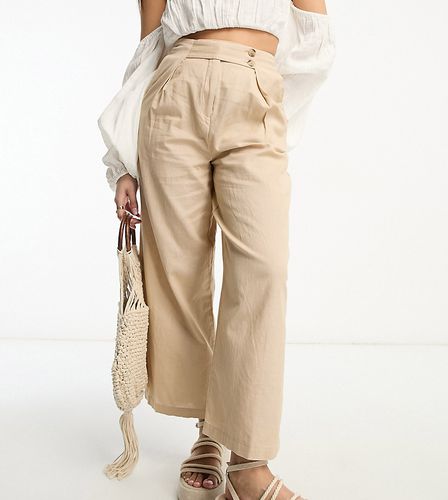 Pantalon ample en imitation lin avec patte de boutonnage - Beige - Vila Petite - Modalova