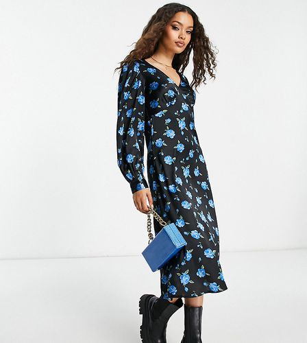 Robe mi-longue à col V - Bleu vif à fleurs - Vila Petite - Modalova