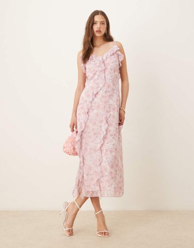 Robe mi-longue  petites fleurs et volants - Rose - Vila - Modalova
