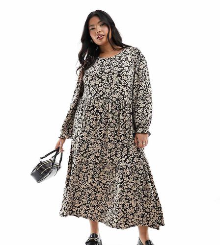 Robe mi-longue à fleurs - Noir - Yours - Modalova