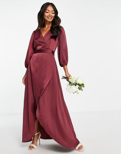 Robe portefeuille mi-longue de demoiselle d'honneur en satin - Bordeaux - Y.a.s - Modalova