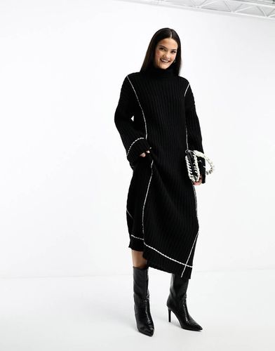 Y.A.S - Robe pull mi-longue en maille avec col montant et coutures contrastantes - Yas - Modalova