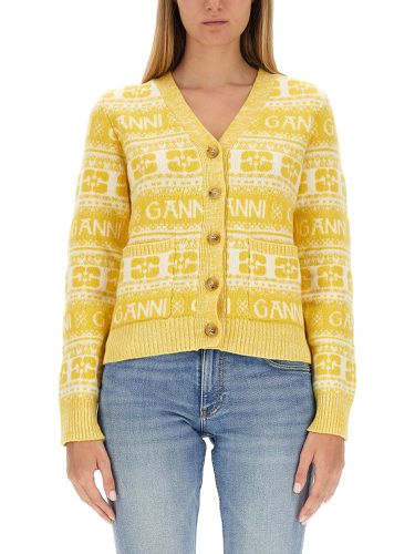 Ganni cardigan with logo - ganni - Modalova