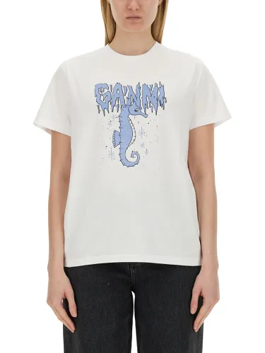 Ganni seahorse print t-shirt - ganni - Modalova