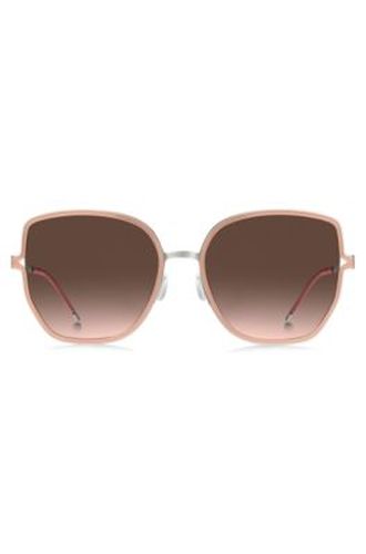 Lunettes de soleil à monture nude avec branches à découpe et chaînette logotée - Boss - Modalova