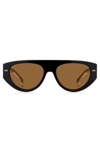 Lunettes de soleil en bio-acétate avec branches à logo laser - Boss - Modalova