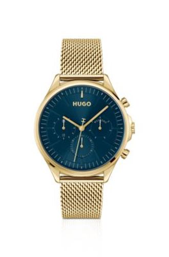 Montre dorée à cadran bleu - HUGO - Modalova