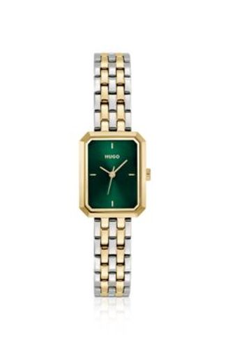 Montre rectangulaire bicolore à cadran vert - HUGO - Modalova
