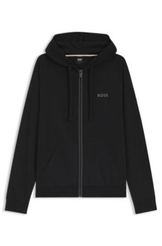 Sweat à capuche en molleton de coton avec fermeture éclair contrastante - Boss - Modalova