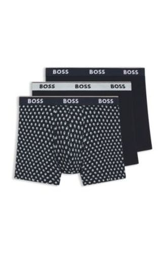 Lot de trois boxers longs en coton stretch avec taille logotée - Boss - Modalova