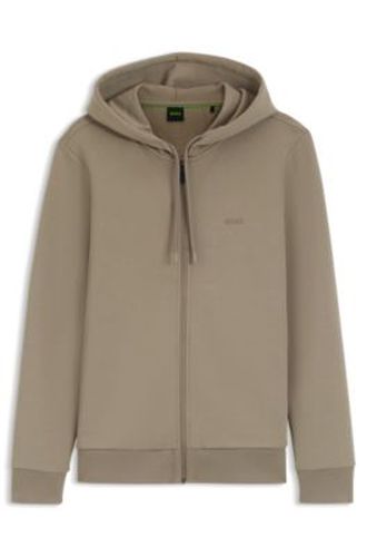Sweat à capuche zippé en coton stretch avec logo - Boss - Modalova