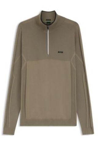 Pull en coton mélangé avec encolure zippée et tricot mixte - Boss - Modalova