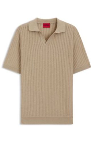 Polo en maille jacquard de coton et de lin à col Johnny - HUGO - Modalova