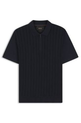 Polo à encolure zippée en coton et soie - Boss - Modalova