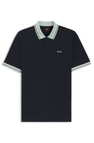 Polo en jersey de coton avec détails rayés - Boss - Modalova