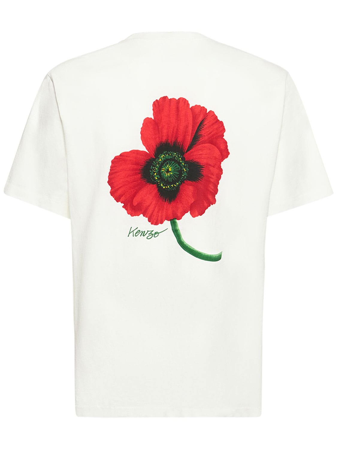 T-shirt En Jersey De Coton Imprimé Coquelicot - KENZO PARIS - Modalova