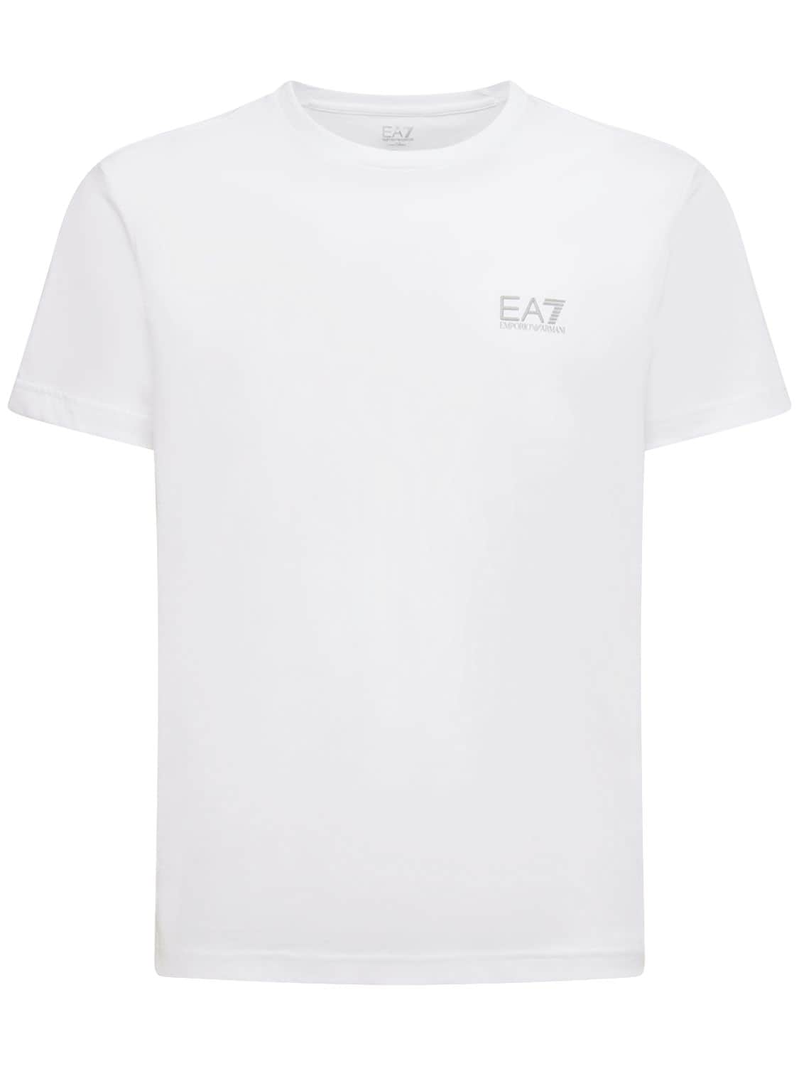 T-shirt En Jersey De Coton "7 Lines" - EA7 EMPORIO ARMANI - Modalova