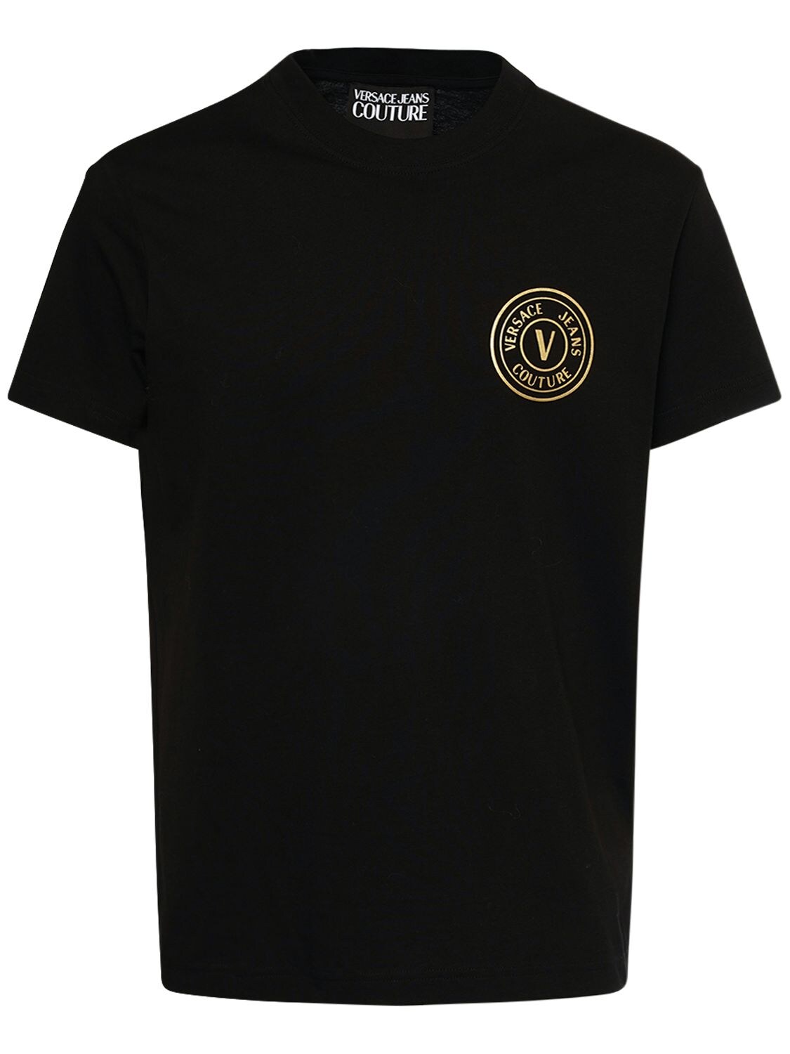 T-shirt En Jersey De Coton V-emblem - VERSACE JEANS COUTURE - Modalova