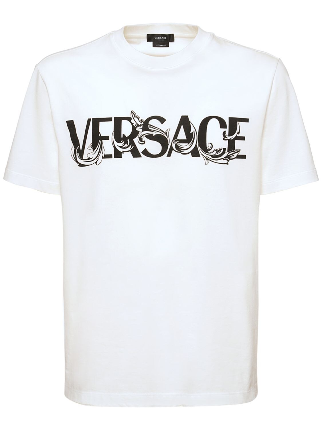 T-shirt En Jersey De Coton Imprimé Baroque - VERSACE - Modalova