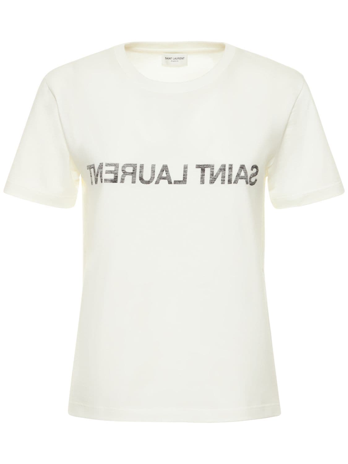 T-shirt à logo imprimé Coton Saint Laurent en coloris Blanc Femme Vêtements Tops T-shirts 