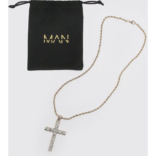 Collier doré avec pendentif croix strassé - ONE SIZE - Boohooman - Modalova