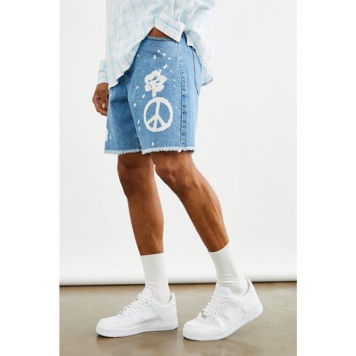 Short ample en jean à imprimé peace - Boohooman - Modalova