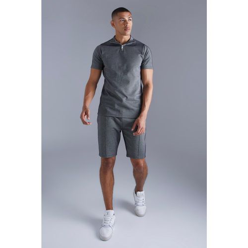 Ensemble en jersey avec polo zippé et short - Boohooman - Modalova