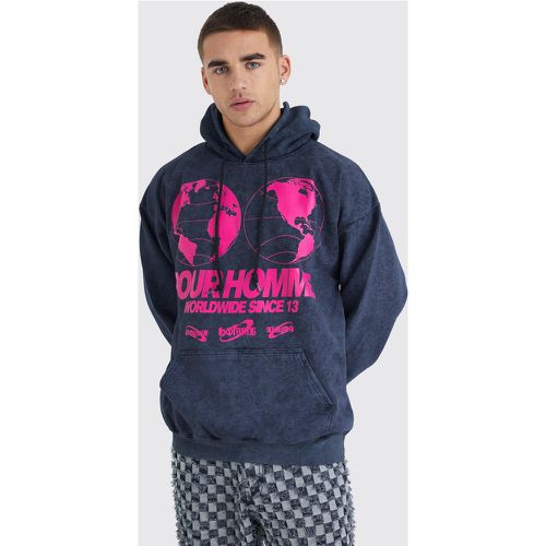 Sweat à capuche oversize délavé à imprimé homme - Boohooman - Modalova