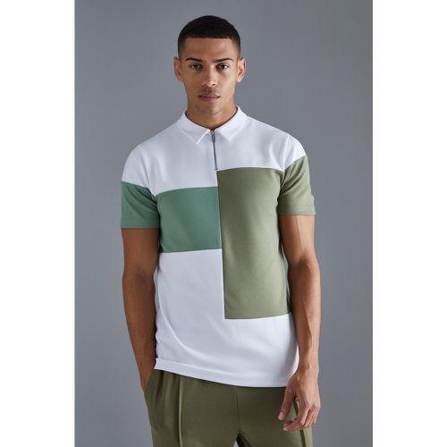 Polo cintré zippé à manches courtes - Boohooman - Modalova