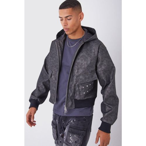 Bomber oversize délavé en simili - Boohooman - Modalova