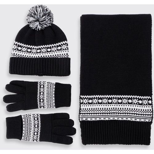 Coffret cadeau - Lot avec gants, bonnet et écharpe à motif jacquard - Boohooman - Modalova