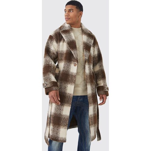 Manteau effet laine à carreaux et ceinture - Boohooman - Modalova
