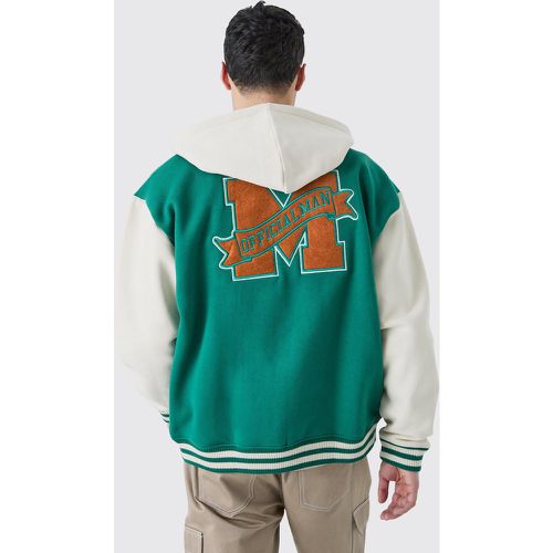 Oversized Varsity Applique Jersey Hooded Jacket - Boohooman - Modalova