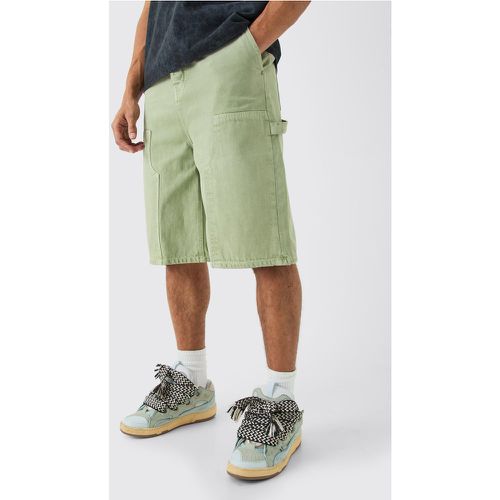 Overdyed Carpenter Detail Denim Jorts In Sage - Boohooman - Modalova