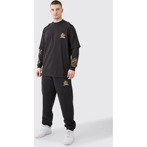 Tall Oversized Dragon Faux Layer T-shirt Tracksuit - Boohooman - Modalova