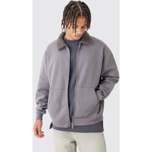 Oversized Jersey Borg Collar Bomber - Boohooman - Modalova