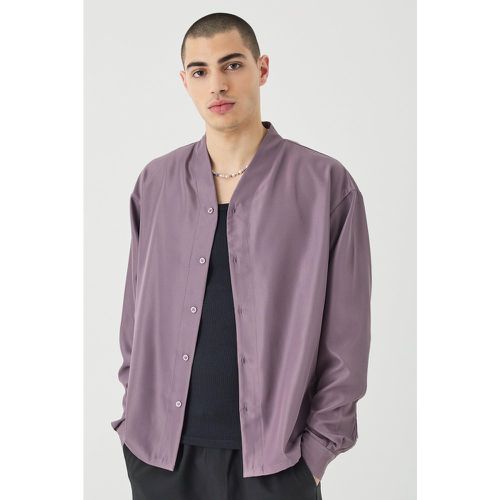 Boxy Collarless Soft Twill Label Shirt - Boohooman - Modalova