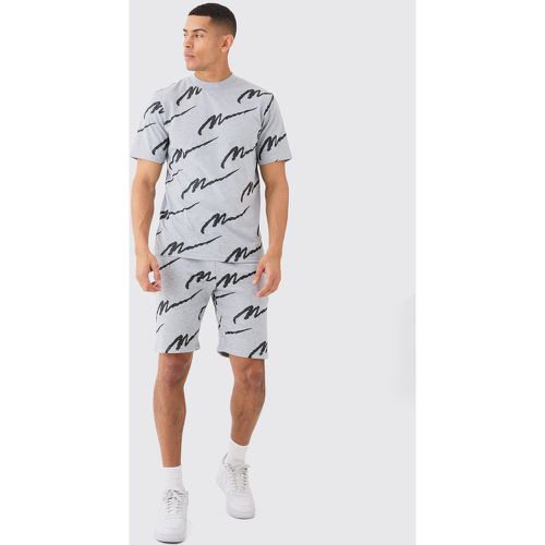 Man Signature All Over Print Slim Shorts Set - Boohooman - Modalova