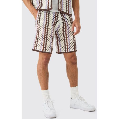 Relaxed Open Stitch Stripe Knitted Short - Boohooman - Modalova